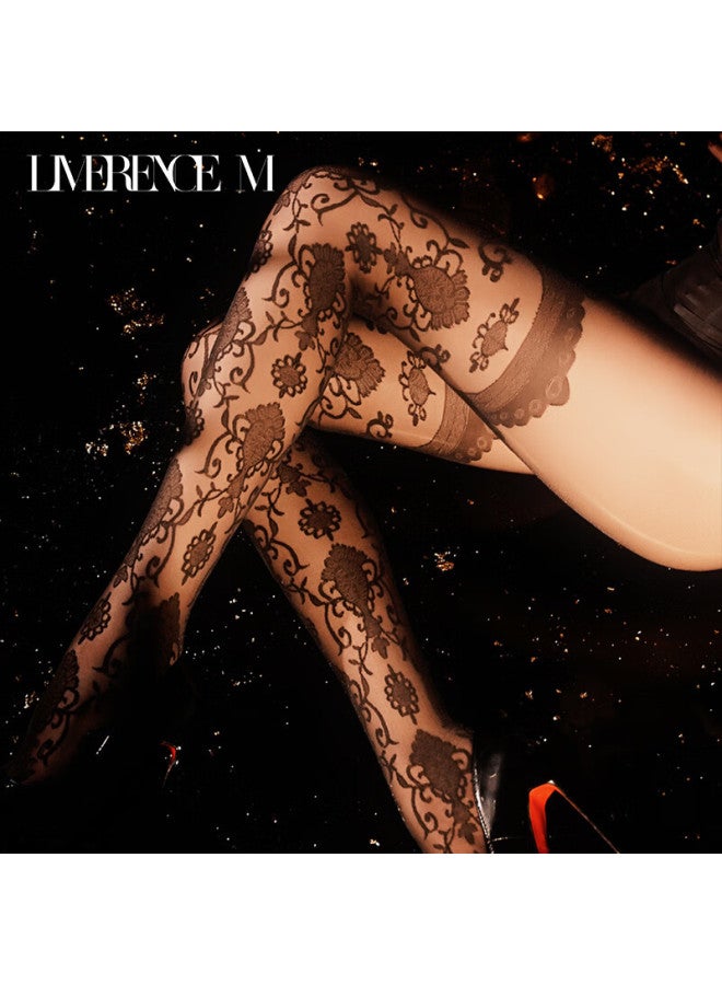 Limerence M Laimi Runsi Ultra-thin Sheer Lace Vintage Jacquard Party Stockings, Nude Pink, T-crotch Closed Crotch, One Size Fits All - Image 5