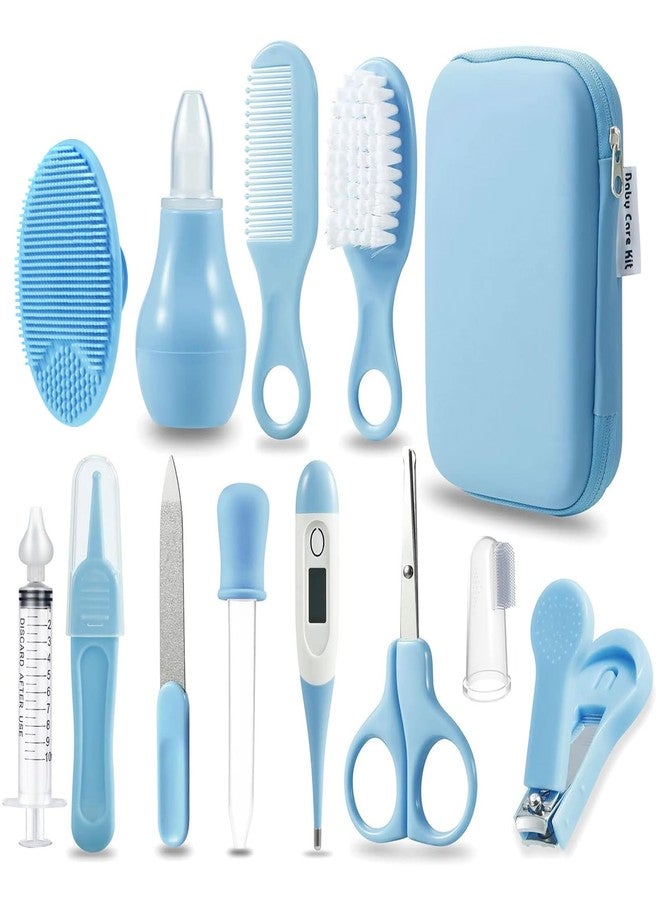PandaEar Baby Healthcare & Grooming Kit - Baby Safety Set Comb, Brush, Finger Toothbrush, Nail Clippers, Scissors, Nasal Aspirator - Nursery Care Kit (Blue) - Image 1