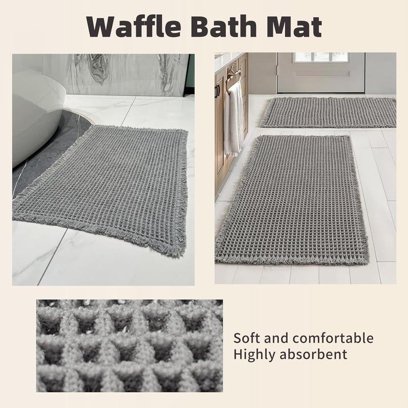 Lullaxx Waffle Bath Mat, Bath Rugs Super Absorbent And Non-Slip, Suitable For Bathrooms And Sinks, Multi-Layered Structure, Hot-Melt Adhesive Bottom, Super Soft, 16.93*24.02, Machine Washable (Gray) - Image 5