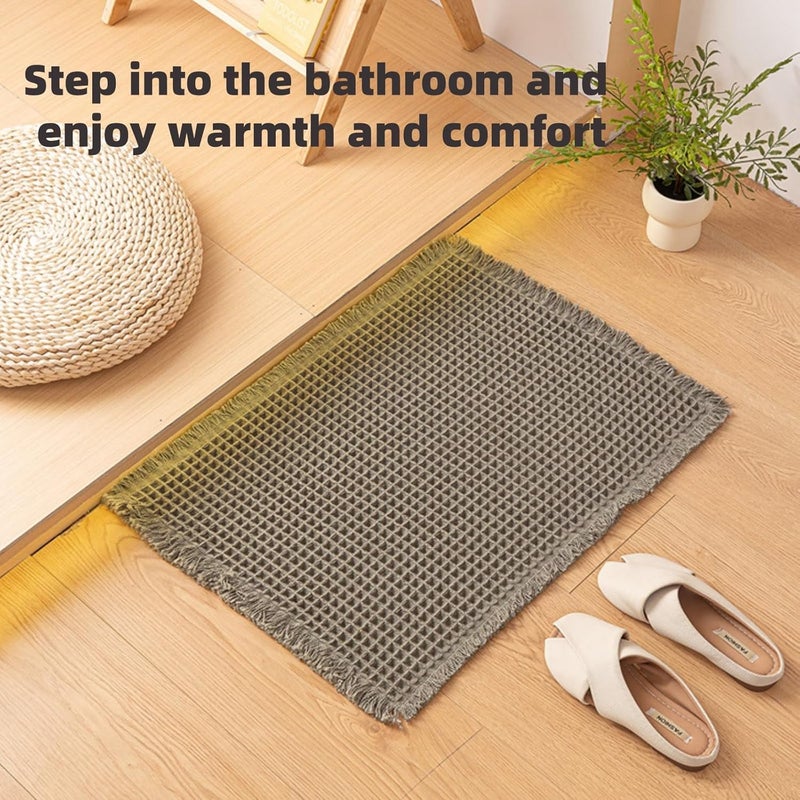 Lullaxx Waffle Bath Mat, Bath Rugs Super Absorbent And Non-Slip, Suitable For Bathrooms And Sinks, Multi-Layered Structure, Hot-Melt Adhesive Bottom, Super Soft, 16.93*24.02, Machine Washable (Gray) - Image 2