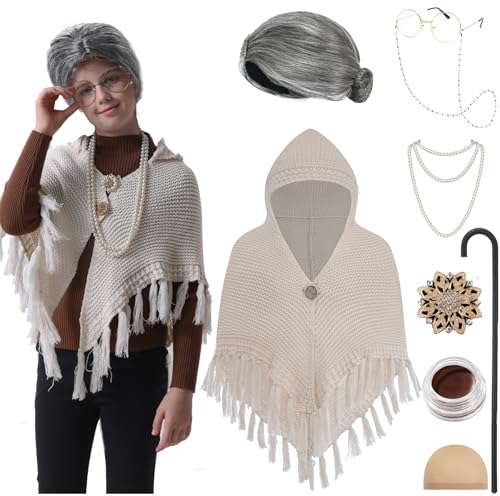 EBYTOP Old Lady Costume for Kids 100 Days of School Costume for Girls 100th Day Grandma Dress UpSet2 - Image 1