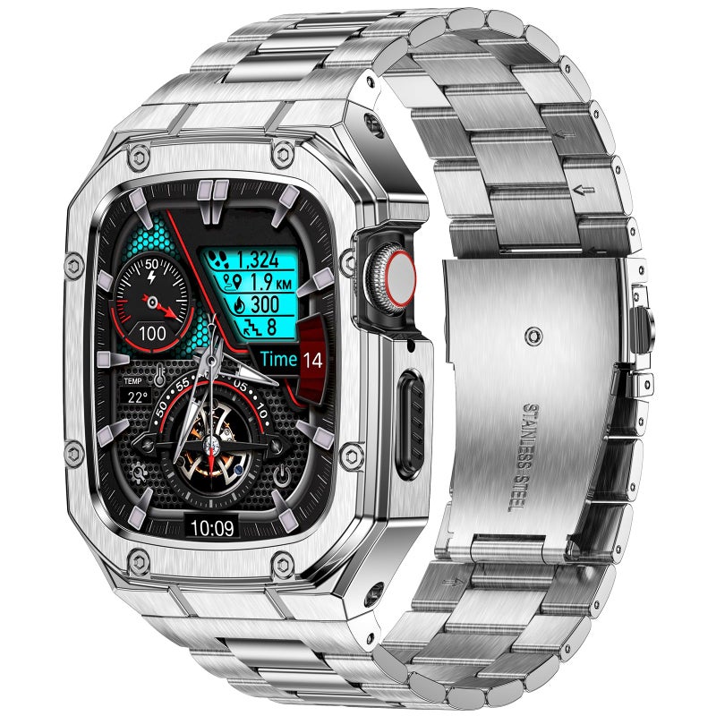 BAITEYOU Stainless Steel Band with Rugged Case Compatible with Apple Watch Ultra 2/1 (49mm), Series SE/9–1 (38–45mm), Metal Protective Strap for Men - Image 2