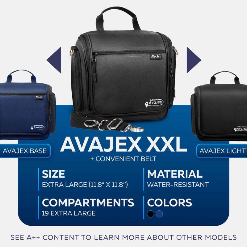 AvaJex Extra Large (11.8â€x11.8â€x4â€) Hanging Travel Toiletry Bag for Men and Women - Cosmetic Travel Bag With Shoulder Strap - Waterproof Hygiene Bag with Metal Swivel Hook and 19 Compartments for Toiletries - Image 2