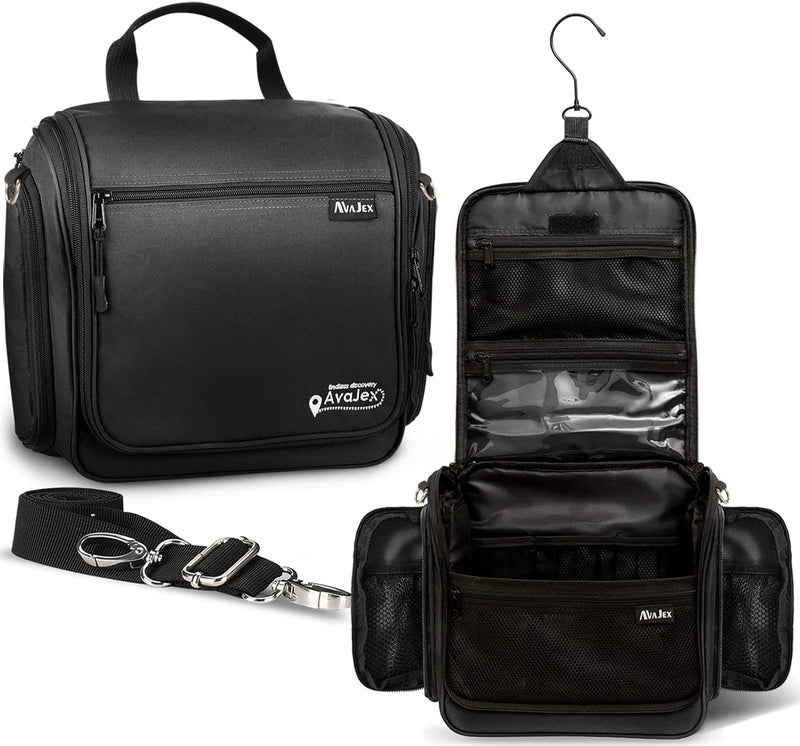 AvaJex Extra Large (11.8â€x11.8â€x4â€) Hanging Travel Toiletry Bag for Men and Women - Cosmetic Travel Bag With Shoulder Strap - Waterproof Hygiene Bag with Metal Swivel Hook and 19 Compartments for Toiletries - Image 1
