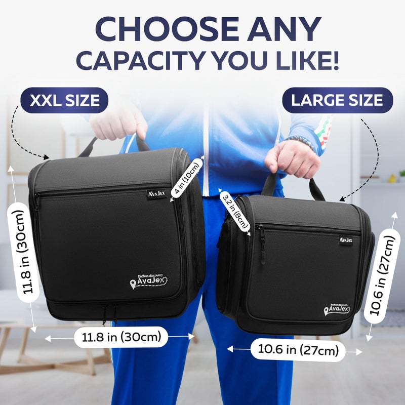 AvaJex Extra Large (11.8â€x11.8â€x4â€) Hanging Travel Toiletry Bag for Men and Women - Cosmetic Travel Bag With Shoulder Strap - Waterproof Hygiene Bag with Metal Swivel Hook and 19 Compartments for Toiletries - Image 4