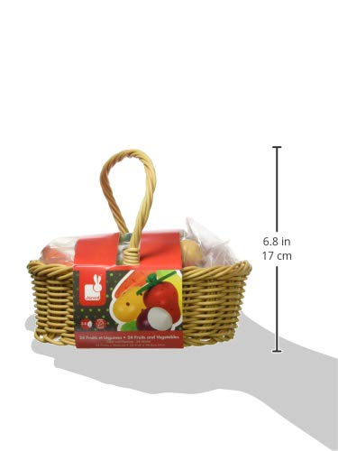 Janod 25 Piece Wooden Play Food Fruit and Vegetable Basket - Ages 3+ - J05620 - Image 3