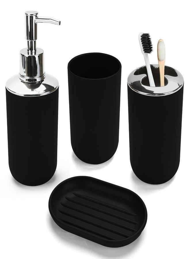 CDorigin 4 Pcs Bathroom Accessories Set,Bohemian Bathroom Toothbrush Holder Set.Include Soap Dispenser, Soap Dish, Toothbrush Holder, Mouthwash Cup, Modern Bahtroom Decor Set (Black, 4Pcs) - Image 1