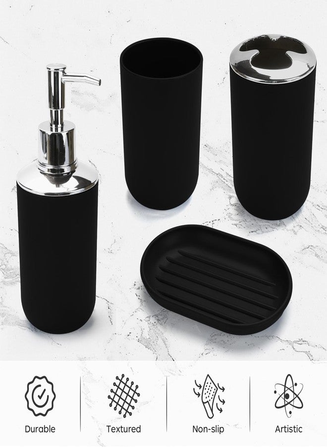 CDorigin 4 Pcs Bathroom Accessories Set,Bohemian Bathroom Toothbrush Holder Set.Include Soap Dispenser, Soap Dish, Toothbrush Holder, Mouthwash Cup, Modern Bahtroom Decor Set (Black, 4Pcs) - Image 4
