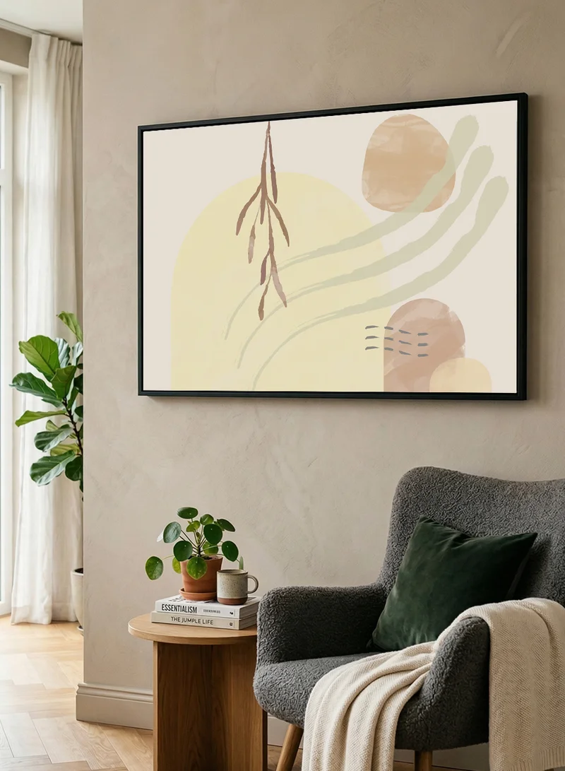 LOWHA Canvas Wall Art Stretched Over Wooden Frame with Black Floating Frame and Plant Leaves Abstract Design