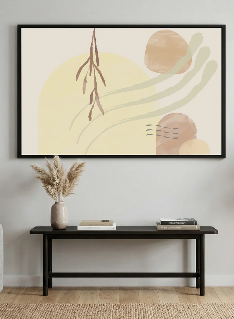 LOWHA Canvas Wall Art Stretched Over Wooden Frame with Black Floating Frame and Plant Leaves Abstract Design
