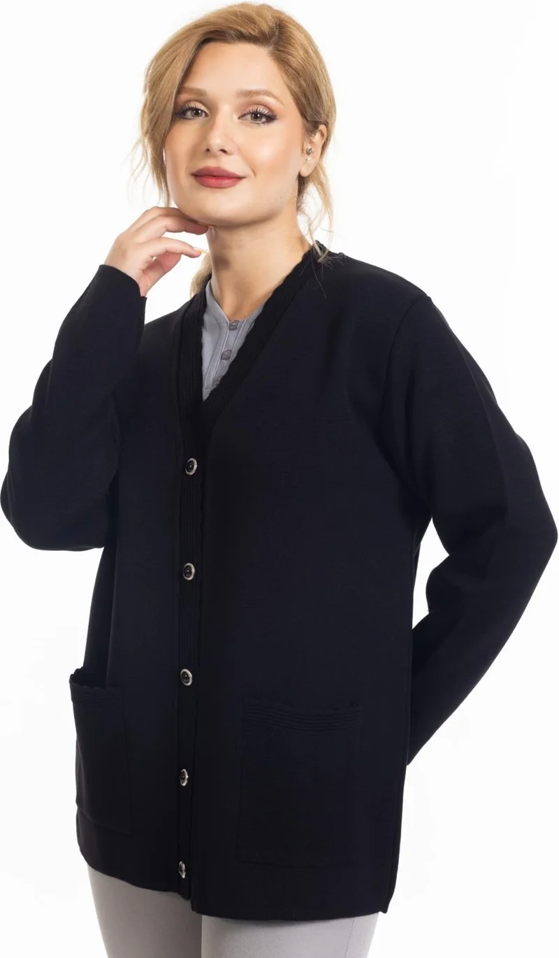 موتلو سيتي New Season Steel Knit Plain Model V Neck Buttoned Mother's Knitwear Cardigan 7422