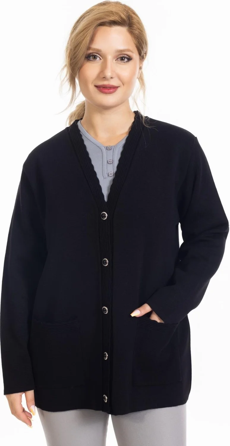 موتلو سيتي New Season Steel Knit Plain Model V Neck Buttoned Mother's Knitwear Cardigan 7422