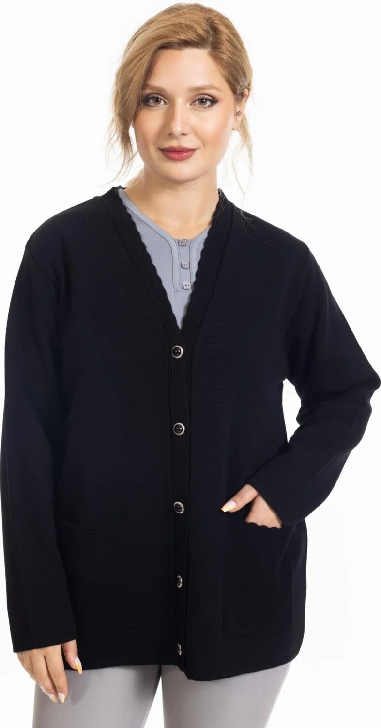 موتلو سيتي New Season Steel Knit Plain Model V Neck Buttoned Mother's Knitwear Cardigan 7422