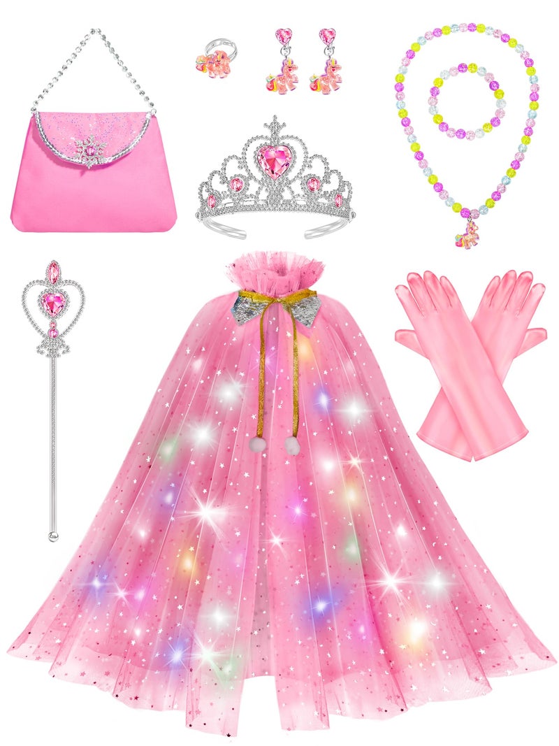 Fuzmo Light Up Princess Dress Up for Girls 3 4 5 6, Kids Dress Up Clothes with Accessories, Princess Toy for Toddlers Birthday Gift (Pink) - Image 1