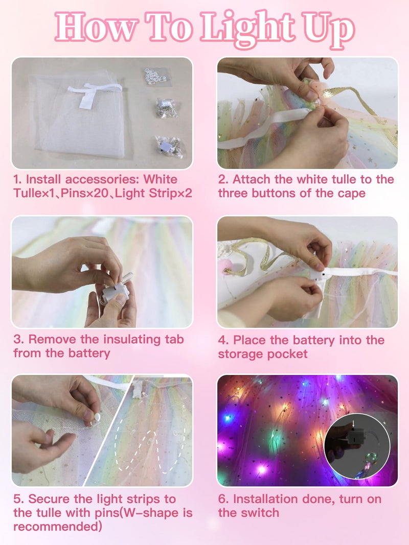 Fuzmo Light Up Princess Dress Up for Girls 3 4 5 6, Kids Dress Up Clothes with Accessories, Princess Toy for Toddlers Birthday Gift (Pink) - Image 3