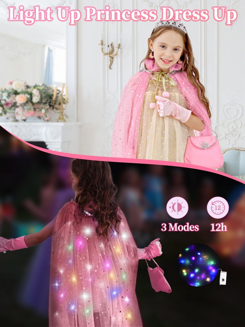 Fuzmo Light Up Princess Dress Up for Girls 3 4 5 6, Kids Dress Up Clothes with Accessories, Princess Toy for Toddlers Birthday Gift (Pink) - Image 2