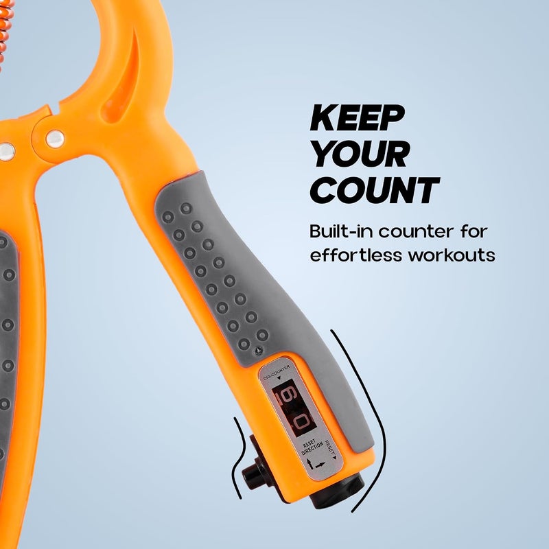 KONEX Hand Gripper with Counter (5-60 kg) Orange Anti-Slip Grip Strengthener - Image 4