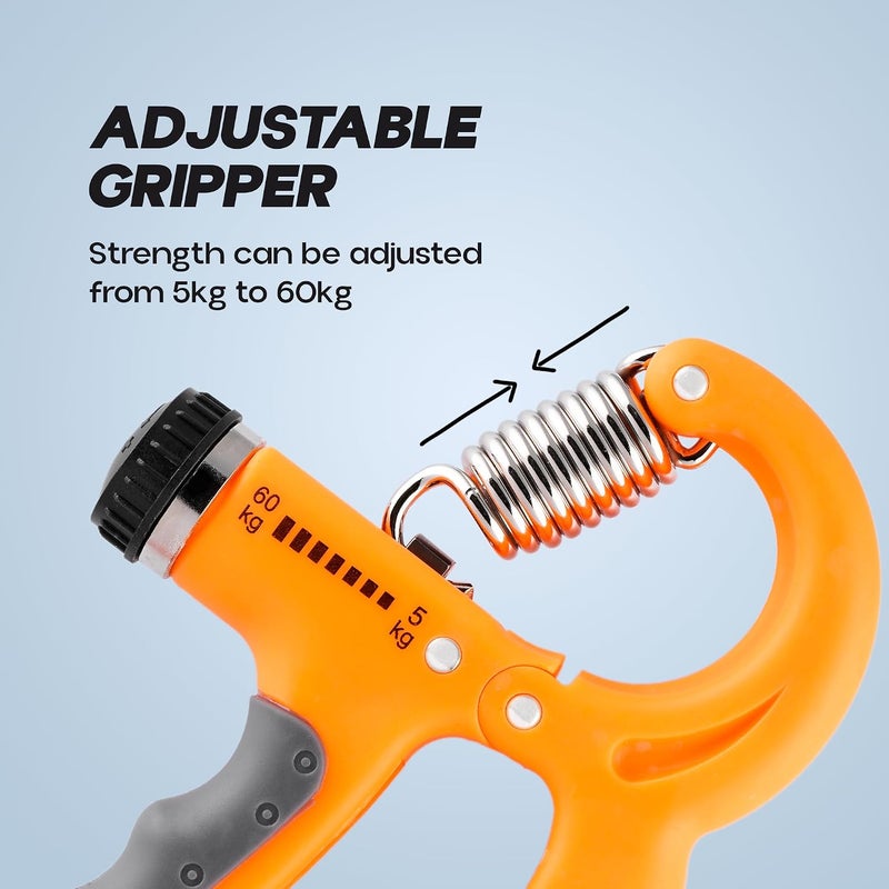 KONEX Hand Gripper with Counter (5-60 kg) Orange Anti-Slip Grip Strengthener - Image 2