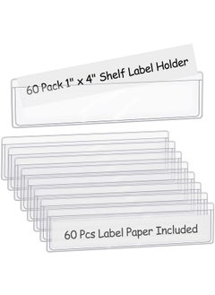 BESARME 60 Pack 1.2 X 4.3 Self Adhesive Label Holders With 60Pcs Paper Label Inserts Shelf Tag Label Holder Clear Pockets For Bookshelf Mailbox Shelves Storage Bins  - Image 1