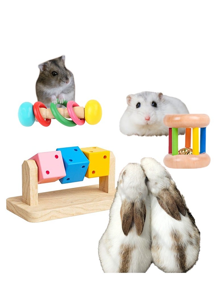 3Pcs Wooden Hamster Toys -  Wooden Rabbit Toys, Hamster Cage Accessories for Small Animals Playing Teeth Grinding Indoor - Image 1