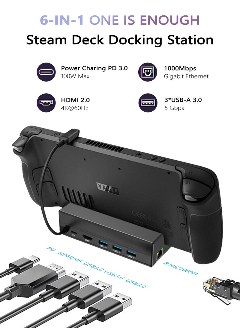 DOBE Docking Station for Steam Deck, 6-in-1 Steam Deck Dock with HDMI 2.0 4K@60Hz, Gigabit Ethernet, 3 USB A 3.0 and Full Speed Charging USB C Port Compatible with Valve Steam - Image 1