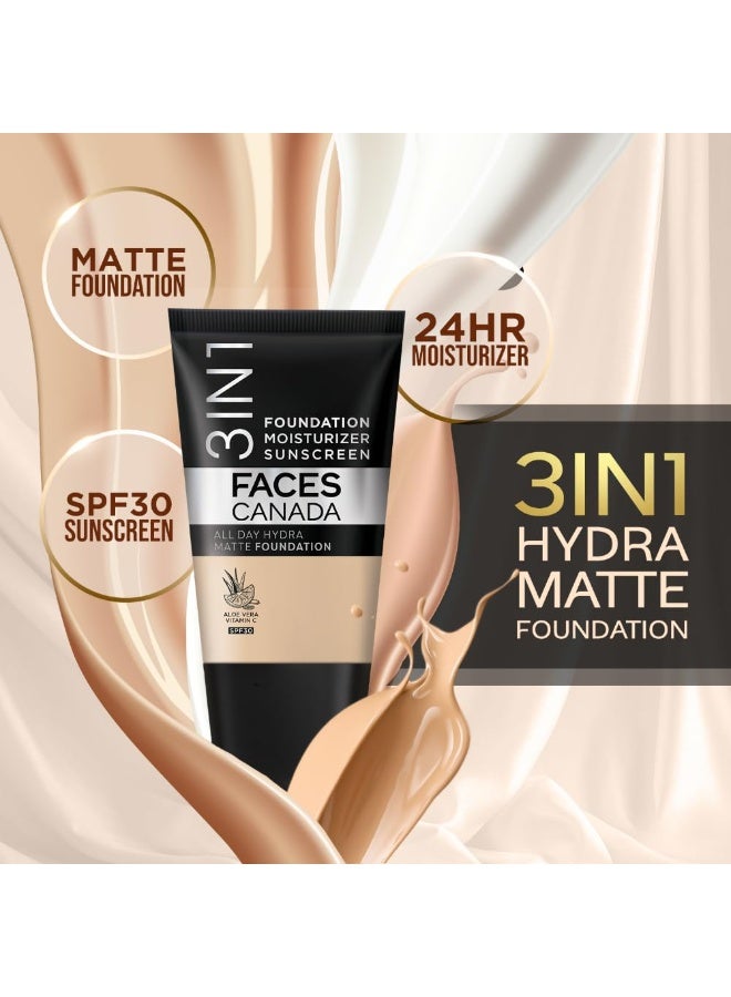 Facescanada FACES CANADA All Day Hydra Matte Foundation - Mini | 3in1 Foundation + Moisturizer + SPF 30 | 24 HR Aloe Hydration & Vitamin C | 10HR Wear | Medium to High Buildable Coverage | Absolute Ivory (18 ml) - Image 2