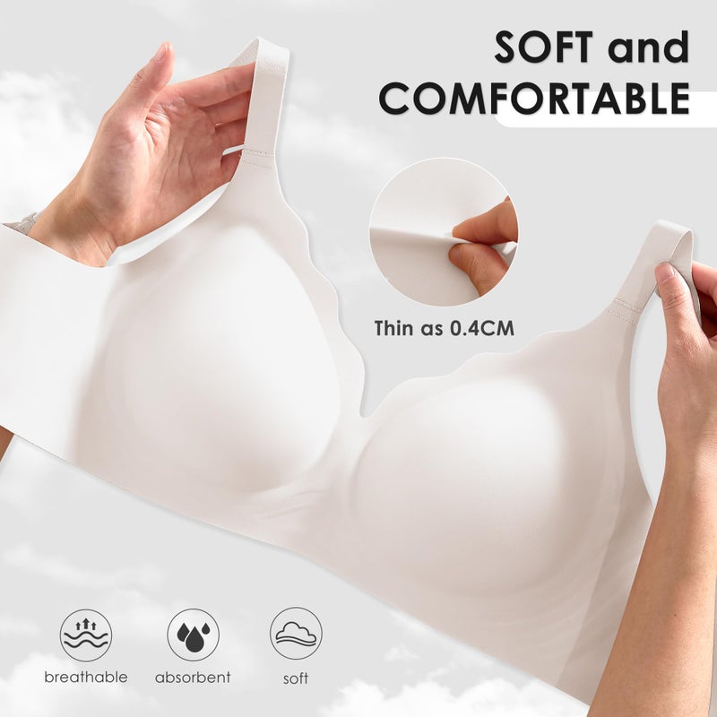 DEANGELMON Seamless Wireless Bra for Women with Support - No Underwire Full Coverage Push Up Comfort Bras - Back Fat Smoothing No Wire Bralette for Womens - Padded Soft Lift Bralettes(White,L) - Image 2