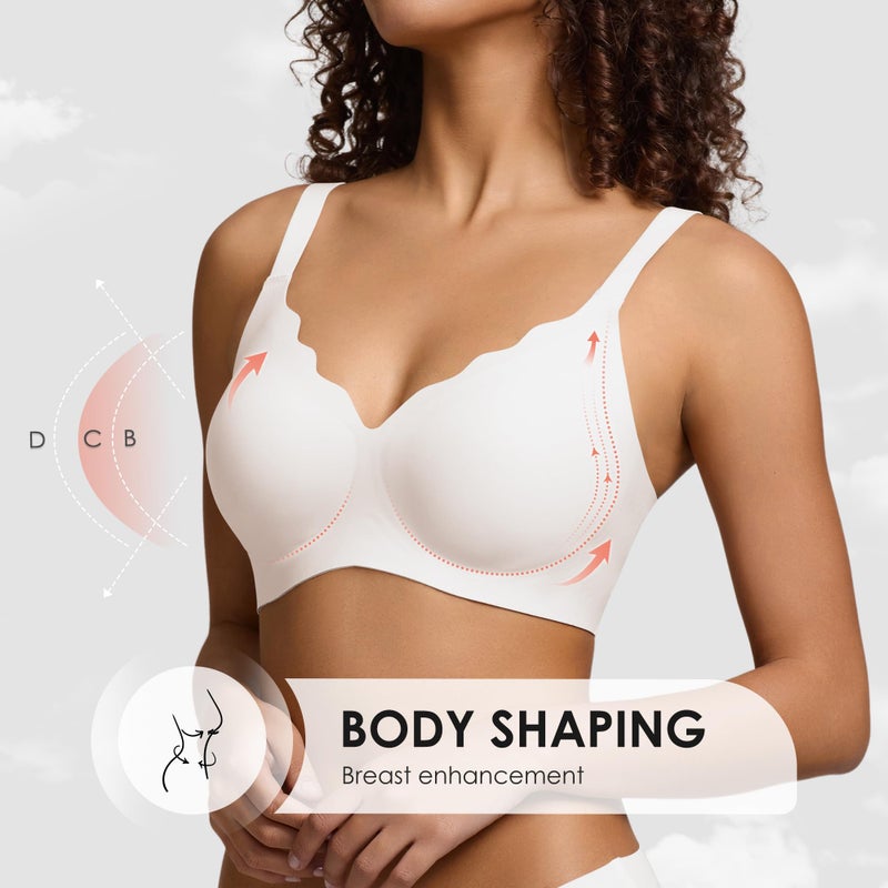 DEANGELMON Seamless Wireless Bra for Women with Support - No Underwire Full Coverage Push Up Comfort Bras - Back Fat Smoothing No Wire Bralette for Womens - Padded Soft Lift Bralettes(White,L) - Image 4