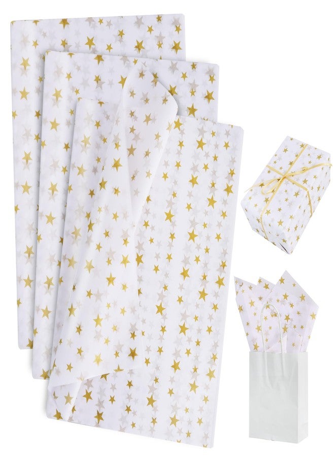 بيشيدا ورق تغليف هدايا بيشيدا أبيض وذهبي بنقشة النجوم، عبوة كبيرة، ورق تغليف لأكياس الهدايا، مقاس 14 × 20 بوصة، مناسب لأعياد الميلاد، وحفلات الزفاف، وحفلات التخرج، والأعمال اليدوية، وتزيين الزهور - 30 ورقة - Image 1