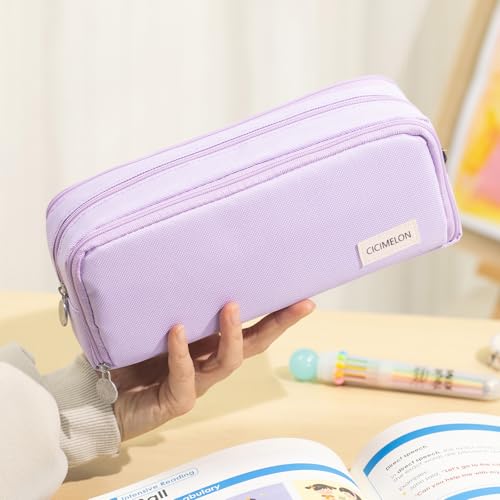 CICIMELON Large Capacity Pencil Case 3 Compartment Pouch Pen Bag for School Teen Girl Boy Men Women (Purple) - Image 2