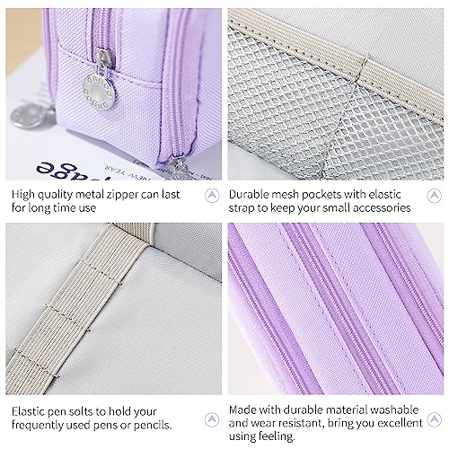 CICIMELON Large Capacity Pencil Case 3 Compartment Pouch Pen Bag for School Teen Girl Boy Men Women (Purple) - Image 3