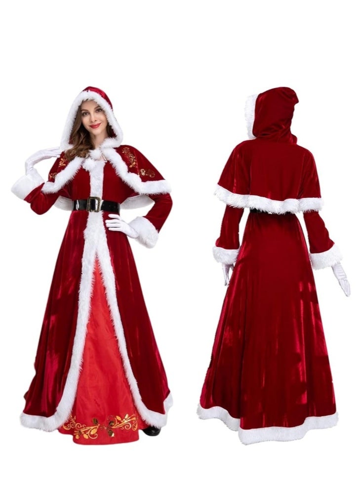GGEROU 4 قطع زي السيدة كلوز للنساء زي سانتا للبالغين مجموعة فساتين عيد الميلاد بدلة مخملية بغطاء رأس تنكرية زي حفلة عيد الميلاد - Image 1