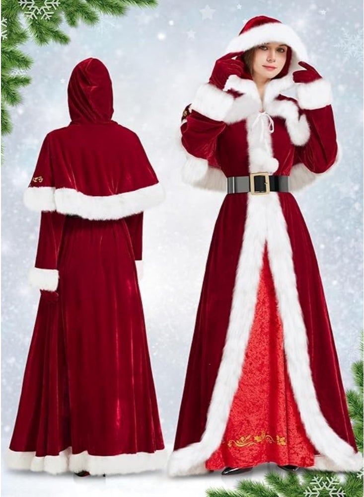 GGEROU 4 قطع زي السيدة كلوز للنساء زي سانتا للبالغين مجموعة فساتين عيد الميلاد بدلة مخملية بغطاء رأس تنكرية زي حفلة عيد الميلاد - Image 3