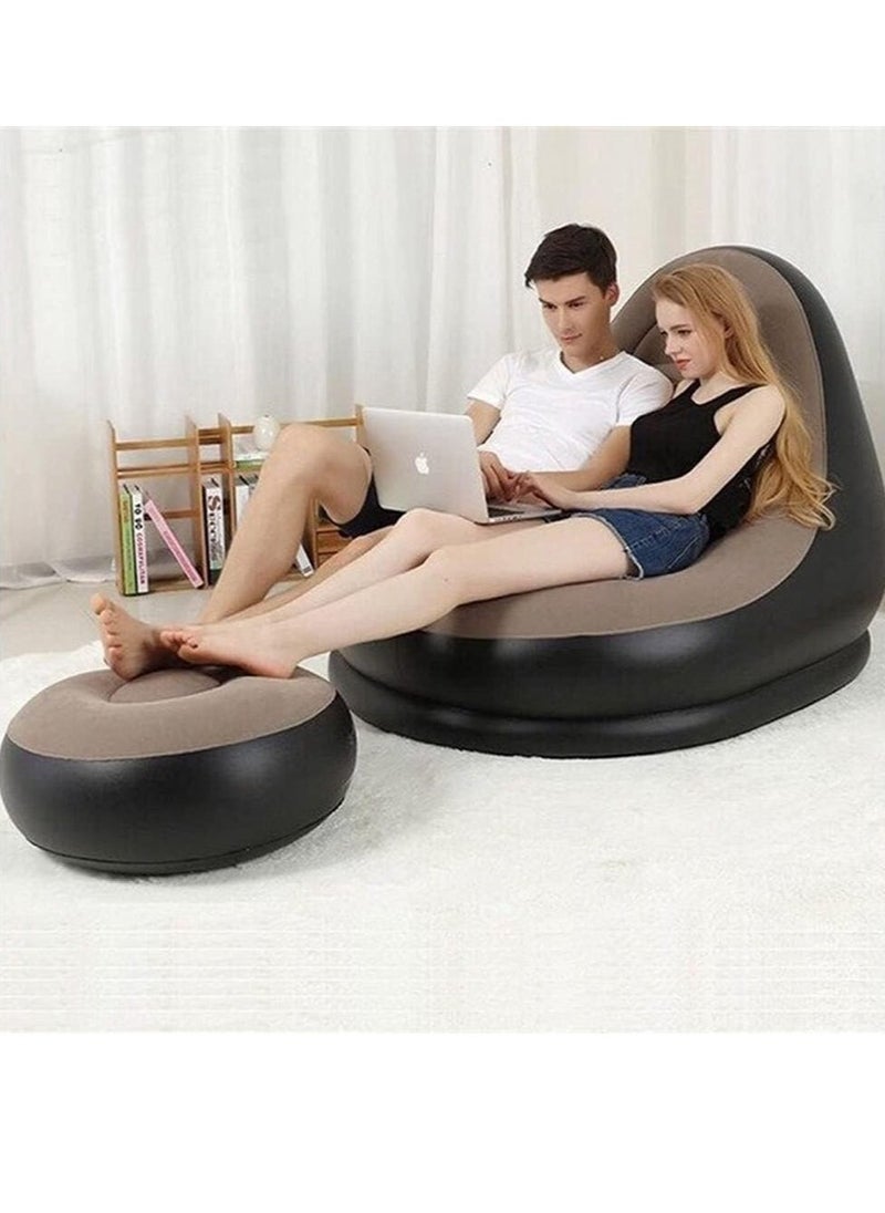 BGM Inflatable Air Chair with Footrest Stool – Comfortable Furniture Set (116x98x83 cm, Brown)  - Image 3