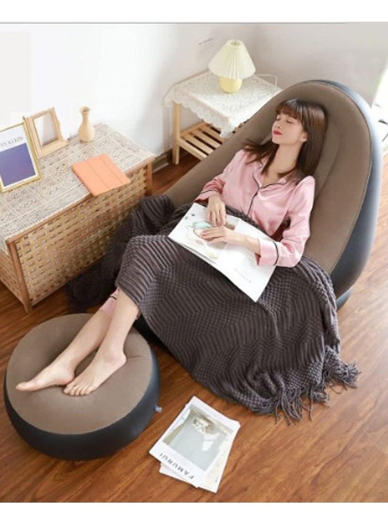BGM Inflatable Air Chair with Footrest Stool – Comfortable Furniture Set (116x98x83 cm, Brown)  - Image 5