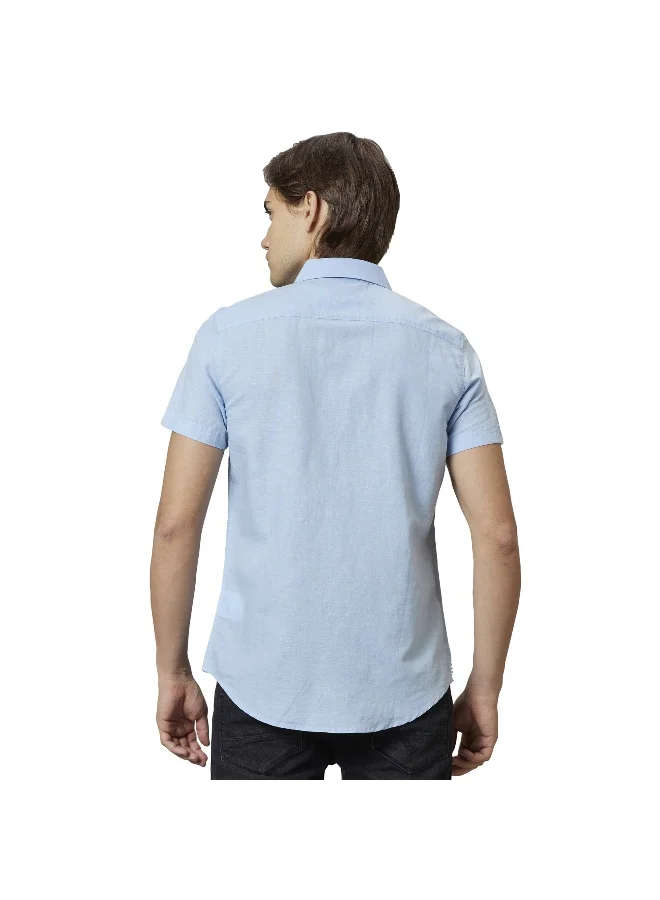 بيينغ هيومان Mens Light Blue Collared Short Sleeve Shirt