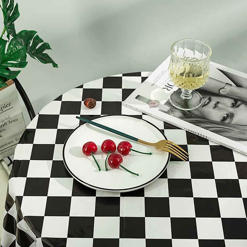 Kesfey 8 Packs Black Gingham Tablecloths 54 x 108 Inches White and Black Checkered Flag Table Cloth Disposable Party Picnic Tablecovers Splashproof Plastic Race Track Table Cloths for Camping Party - Image 4