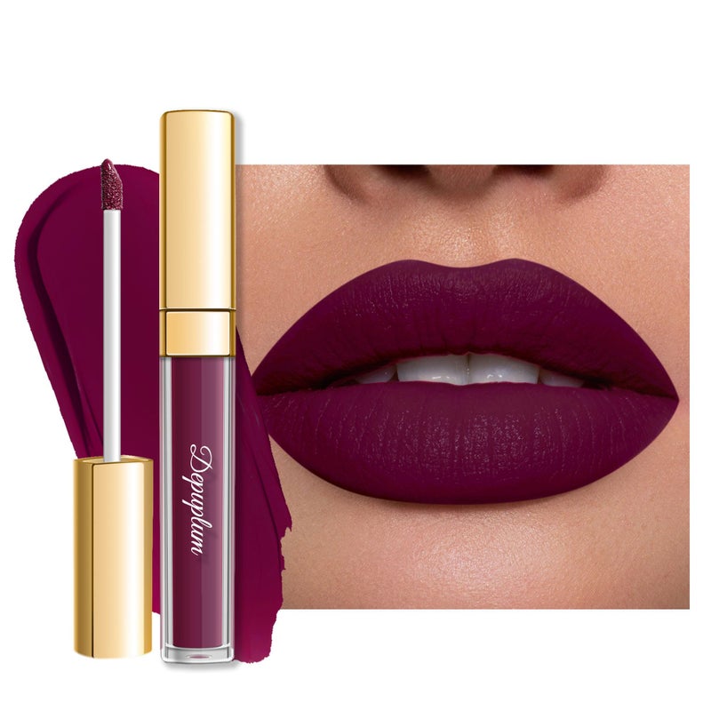 Depuplum Dark Purple Lipstick Matte for Women, Color Stay Long Lasting Lipstick Smudgeproof Liquid Lipsticks, Cruelty Free Lip Color, DM20 Dark Purple - Image 1