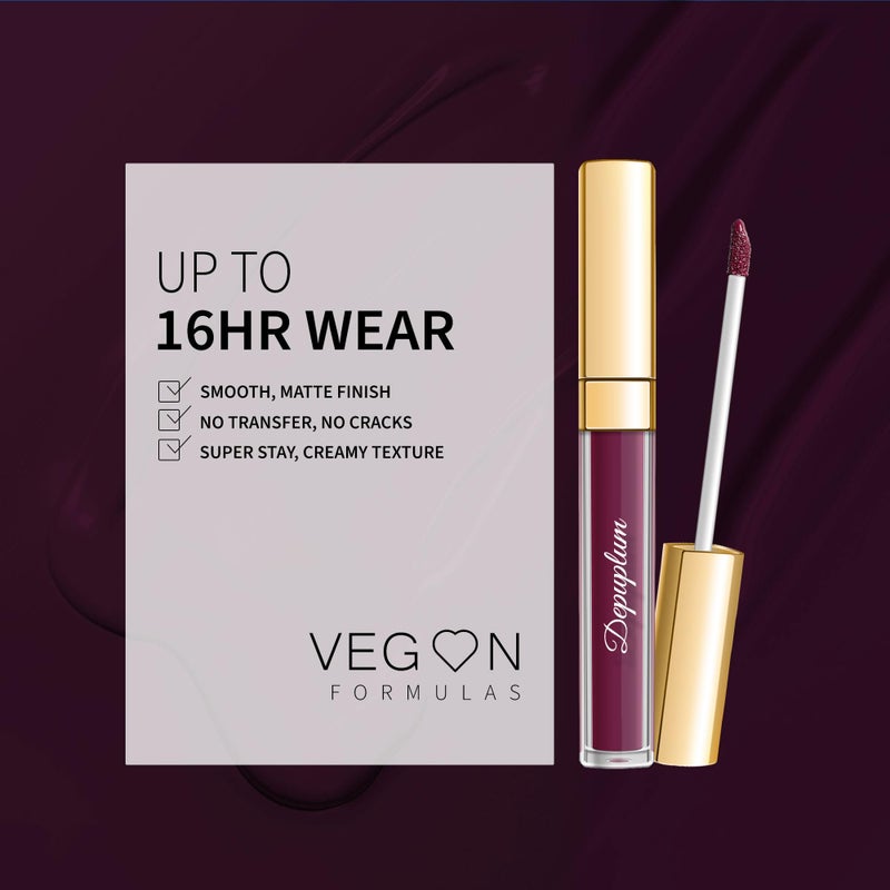 Depuplum Dark Purple Lipstick Matte for Women, Color Stay Long Lasting Lipstick Smudgeproof Liquid Lipsticks, Cruelty Free Lip Color, DM20 Dark Purple - Image 5