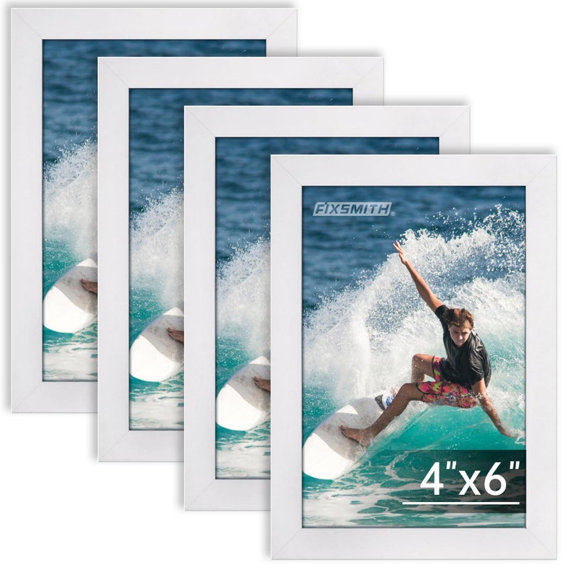 FixSmith 4x6 إطار الصورة Bulk-4 Pack Photo Frame 4x6 مع HD Plexiglass بيضاء إطارات صور ملصقة جدار ديكور الجدار والطاولة إطارات صور - Image 1