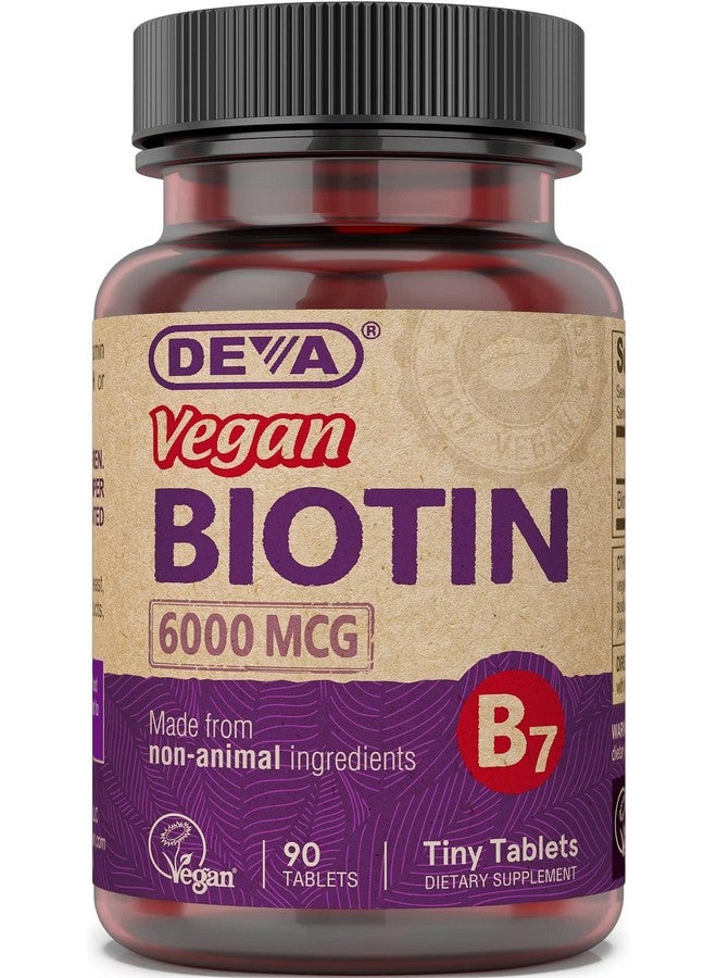 DEVA Vegan Biotin Supplement 6000 mcg - Easy-to-Swallow Vitamin B7, Tiny Tablets, 90 Count - Image 1