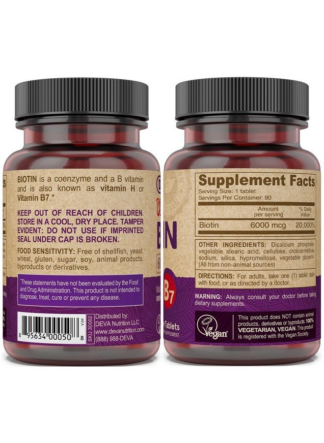 DEVA Vegan Biotin Supplement 6000 mcg - Easy-to-Swallow Vitamin B7, Tiny Tablets, 90 Count - Image 3
