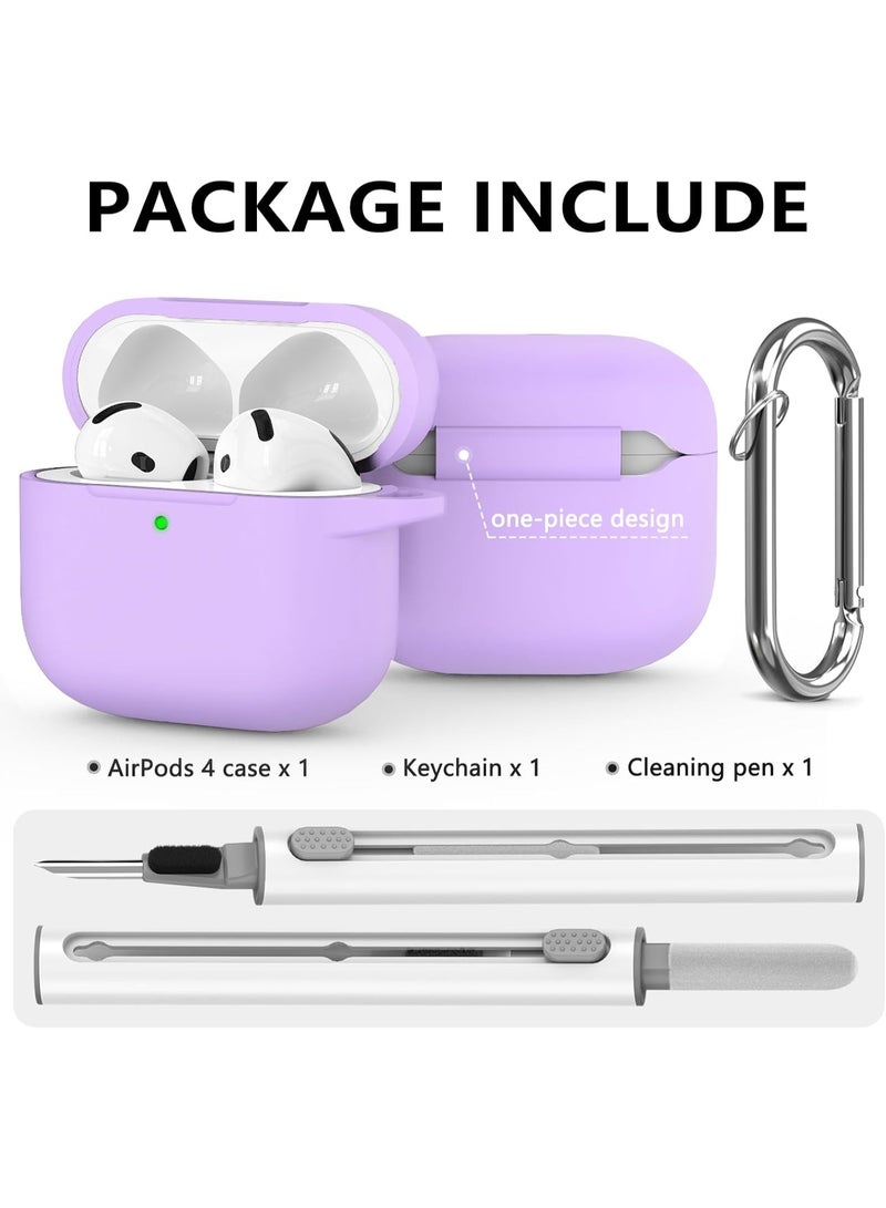 SJet Soft Silicone Protective Case Cover for AirPods 4 with Cleaner Kit and Keychain(Purple) - Image 3