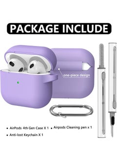SJet Soft Silicone Protective Case Cover for AirPods 4 with Cleaner Kit and Keychain(Purple)  - Image 5