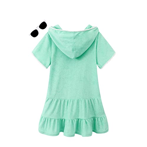 LUCKYGAL Girls Swim Cover Up Kids Swimsuit Coverup Terry Zip-Up Beach Bathing Suit Wraps, Size 6 7 Green - Image 2