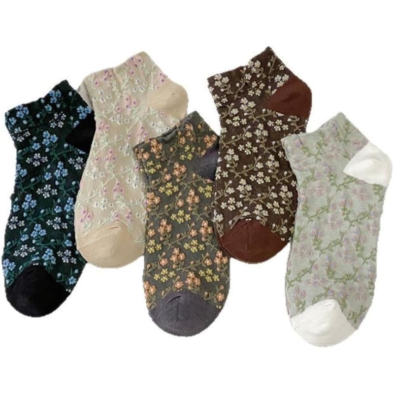 Cute Ankle Socks for Women Girls Floral Vintage Aesthetic Cottage Core Thin Cotton Mini Crew Socks - Image 1