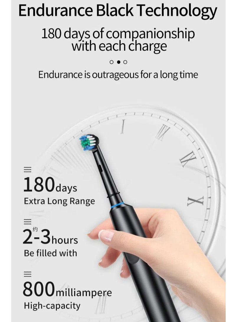 beteno Rotating Electric Toothbrush for Adults with 8 Brush Heads, Base, Travel Case, 5 Cleaning Modes with Sonic Vibration, PX Level Waterproof, 3 Hours Fast Charge, Up to 180 Days of Use Black - Image 2