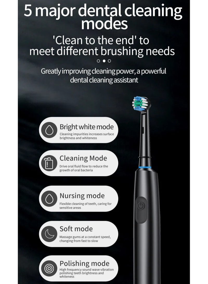 beteno Rotating Electric Toothbrush for Adults with 8 Brush Heads, Base, Travel Case, 5 Cleaning Modes with Sonic Vibration, PX Level Waterproof, 3 Hours Fast Charge, Up to 180 Days of Use Black - Image 3