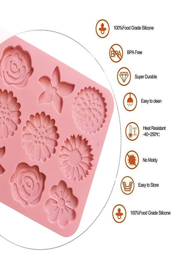 Moldberry Silicone 12 Cavity Flower Chocolate Molds Floral Sunflower Tulip Daisy Candy Baking Molds Cake Pop Mold Ice Cube Soap Jello Candle Mould For Pudding Desserts - Pack 1,15.4X13.9X1 Cm - Image 3