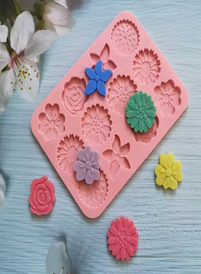 Moldberry Silicone 12 Cavity Flower Chocolate Molds Floral Sunflower Tulip Daisy Candy Baking Molds Cake Pop Mold Ice Cube Soap Jello Candle Mould For Pudding Desserts - Pack 1,15.4X13.9X1 Cm - Image 4